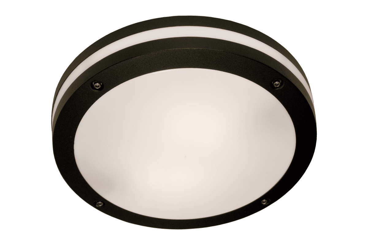 Resmo Zwart Van Aneta Lighting - Resmo buitenlamp in de kleur zwart met een opaalwitte kap die een mooi, niet-verblindend licht geeft en aan het plafond of aan de muur kan worden geplaatst.