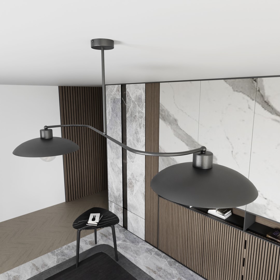 Foster 100cm Zwart plafondlamp Van Emibig Lighting - Dankzij de eenvoudige vorm en de grote, open kappen zijn de Foster lampen ideaal voor mensen die van een discrete, maar designbewuste esthetiek houden.