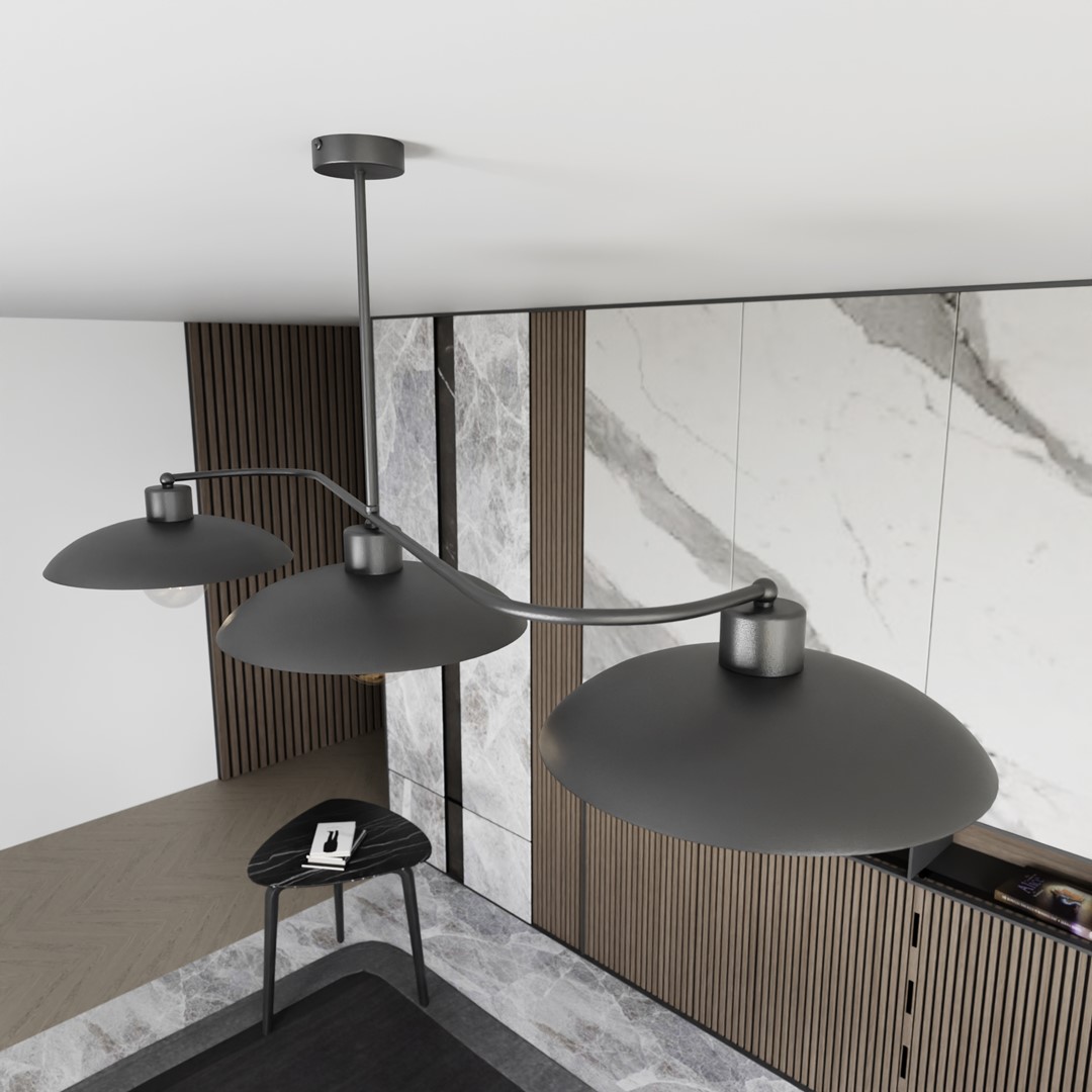 Foster 113cm Zwart plafondlamp Van Emibig Lighting - Dankzij de eenvoudige vorm en de grote, open kappen zijn de Foster lampen ideaal voor mensen die van een discrete, maar designbewuste esthetiek houden.