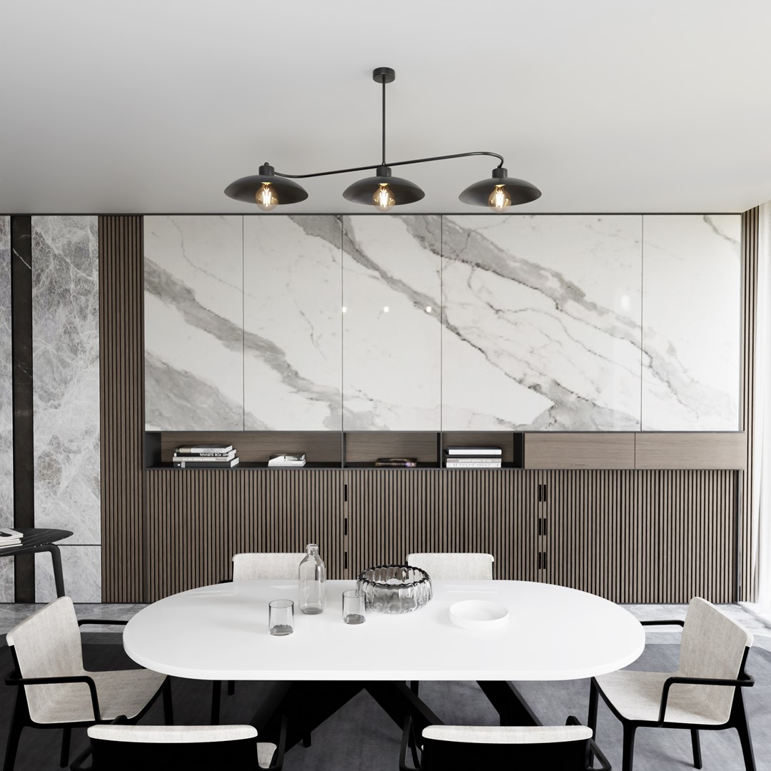 Foster 113cm Zwart plafondlamp Van Emibig Lighting - Dankzij de eenvoudige vorm en de grote, open kappen zijn de Foster lampen ideaal voor mensen die van een discrete, maar designbewuste esthetiek houden.