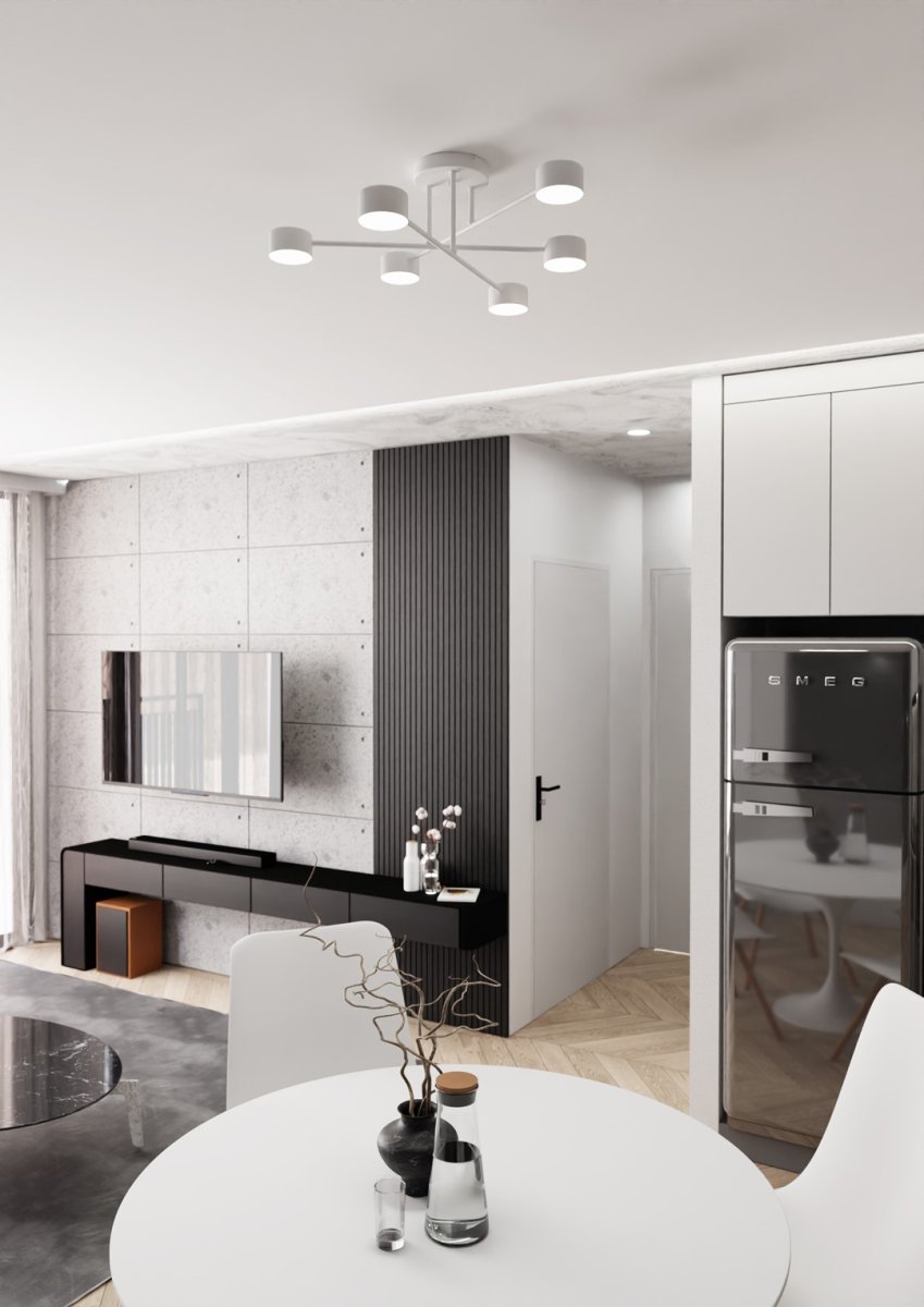 Halo Ø60 Wit plafondlamp Van Emibig Lighting - De strakke vorm en het gepoedercoate metaal geven de lamp een unieke uitstraling die perfect past in moderne woningen.