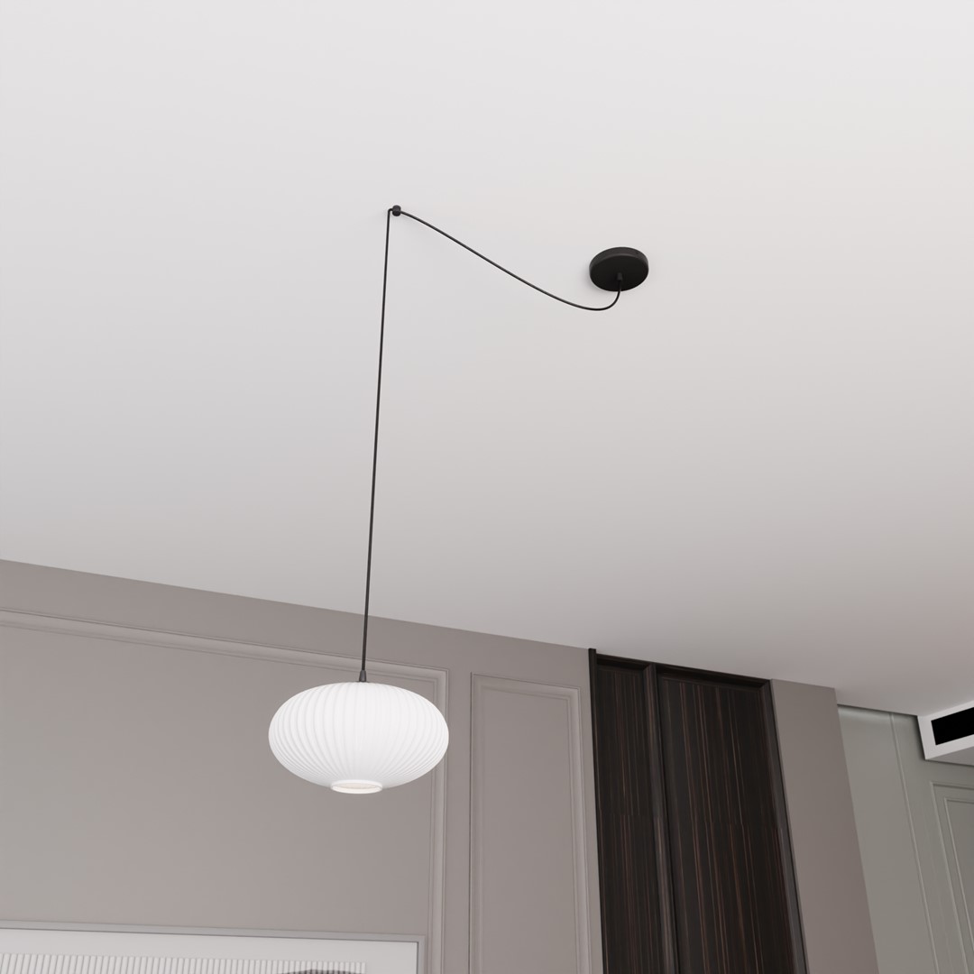 Origo Ø30 Wit hanglamp Van Emibig Lighting - Het uitlopende snoer en de opaal glazen kap cre&euml;ren een harmonieus geheel, waardoor de kamer een warme en uitnodigende sfeer krijgt.