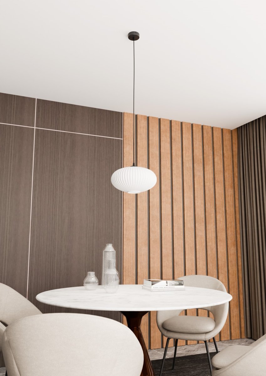 Coco Ø30 Wit hanglamp Van Emibig Lighting - De stijlvolle opaalglazen kap verspreidt een schitteringsvrij licht, waardoor de kamer een lichte en zachte uitstraling krijgt.