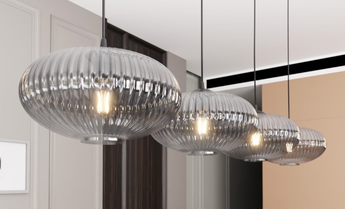 Coco 140cm Rookkleurig hanglamp Van Emibig Lighting - De stijlvolle rookglazen kappen verspreiden een warm licht, waardoor de kamer een lichte en zachte uitstraling krijgt.