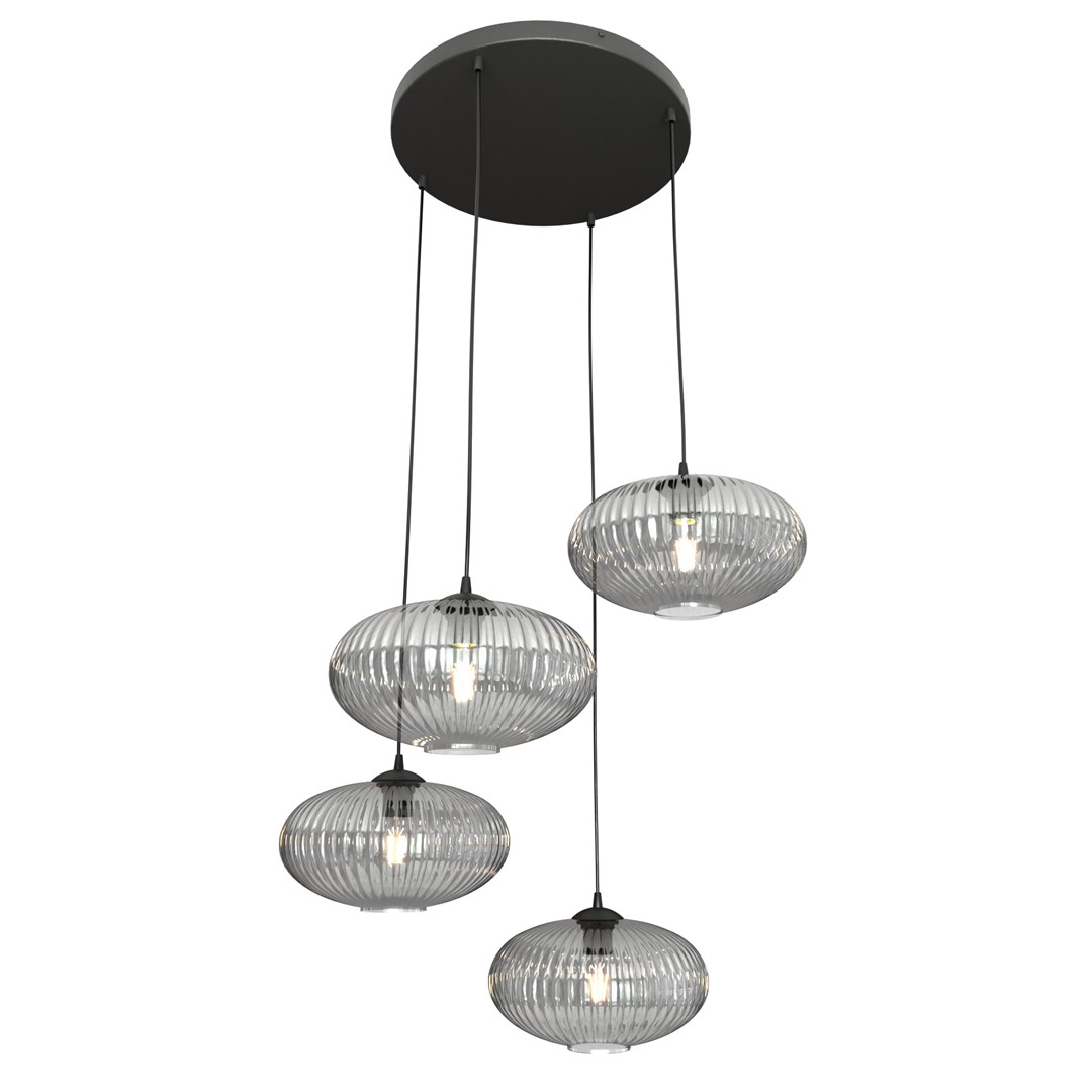 Coco Ø70 Rookkleurig hanglamp Van Emibig Lighting - De stijlvolle rookglazen kappen verspreiden een warm licht, waardoor de kamer een lichte en zachte uitstraling krijgt.