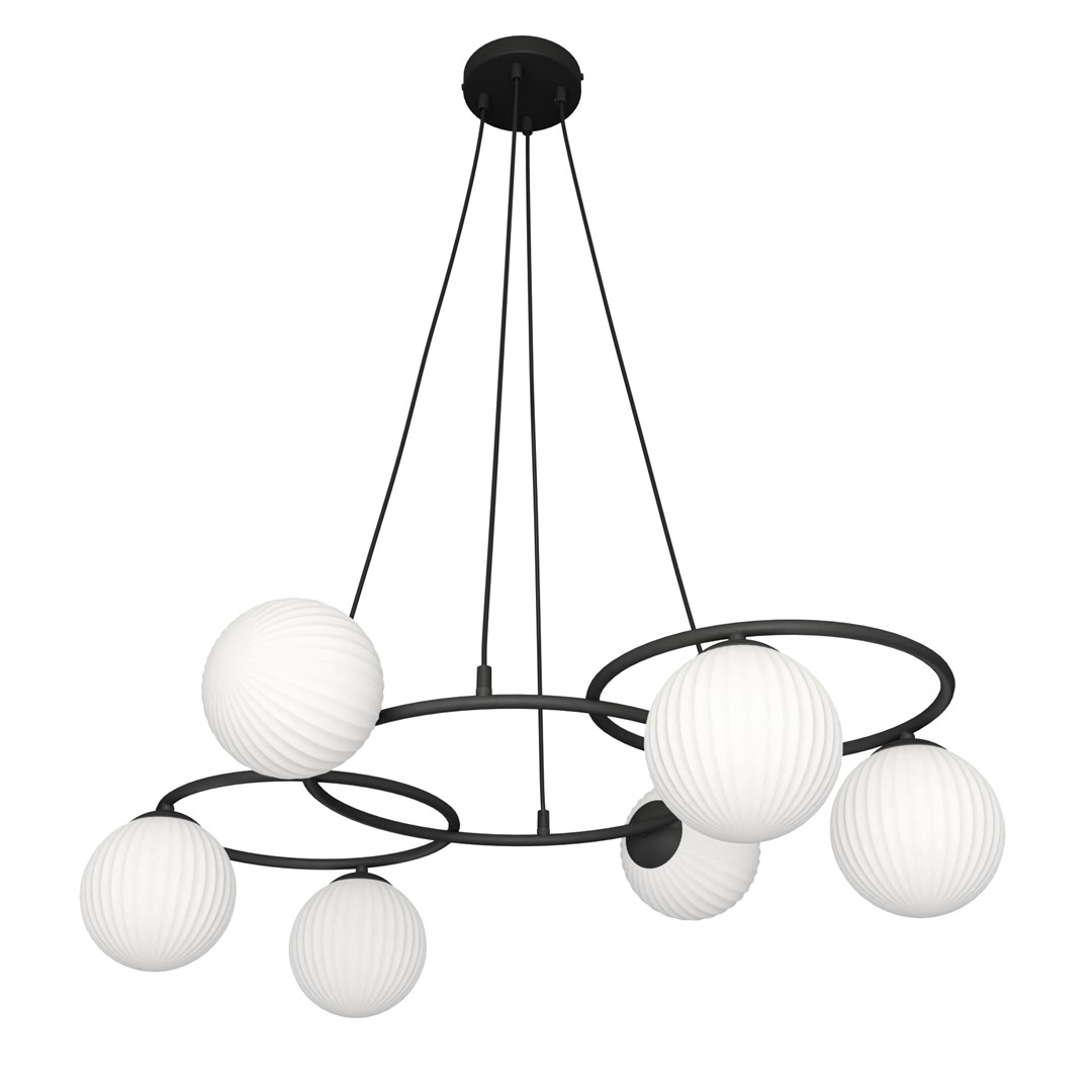 Libra 88cm Wit hanglamp Van Emibig Lighting - Het bestaat uit drie ringen die een lichte en harmonieuze uitstraling geven, terwijl de opaalglazen koepels een schitteringsvrij en aangenaam licht verspreiden dat een gezellige sfeer cre&euml;ert.