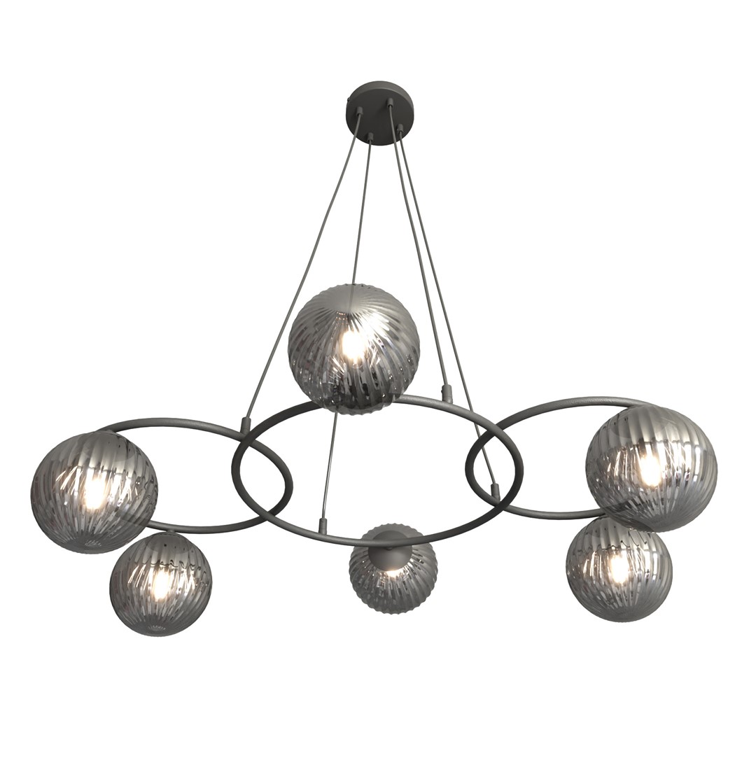 Libra 88cm Rookkleurig hanglamp Van Emibig Lighting - Het bestaat uit drie ringen die een lichte en harmonieuze uitstraling geven, terwijl de kappen van gerookt glas een warm en aangenaam licht verspreiden en zo een aangename sfeer cre&euml;ren.