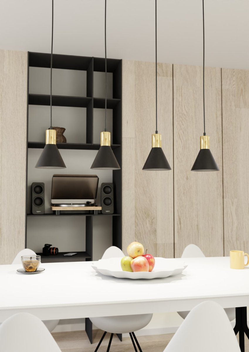 Rosa 90cm Zwart hanglamp Van Emibig Lighting - Perfect voor woonkamers, eetkamers of keukens - Roze cre&euml;ert een unieke sfeer in de kamer door de ruwheid van metaal te combineren met de subtiele elegantie van een gouden accent.