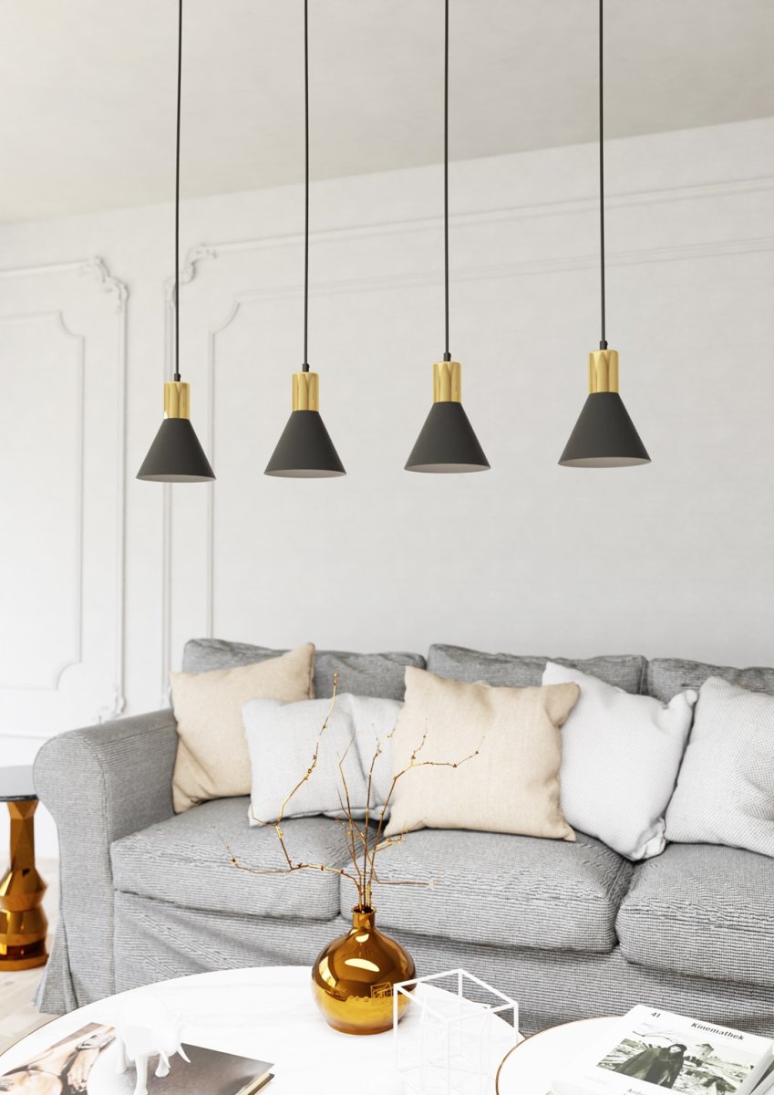 Rosa 90cm Zwart hanglamp Van Emibig Lighting - Perfect voor woonkamers, eetkamers of keukens - Roze cre&euml;ert een unieke sfeer in de kamer door de ruwheid van metaal te combineren met de subtiele elegantie van een gouden accent.
