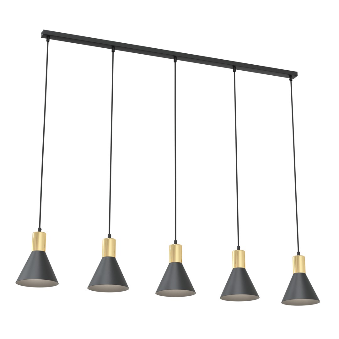 Rosa 116cm Zwart hanglamp Van Emibig Lighting - Perfect voor woonkamers, eetkamers of keukens - Roze cre&euml;ert een unieke sfeer in de kamer door de ruwheid van metaal te combineren met de subtiele elegantie van een gouden accent.
