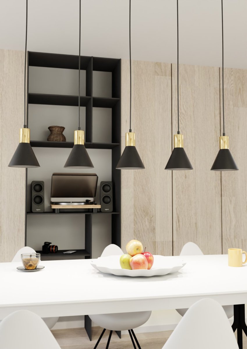Rosa 116cm Zwart hanglamp Van Emibig Lighting - Perfect voor woonkamers, eetkamers of keukens - Roze cre&euml;ert een unieke sfeer in de kamer door de ruwheid van metaal te combineren met de subtiele elegantie van een gouden accent.