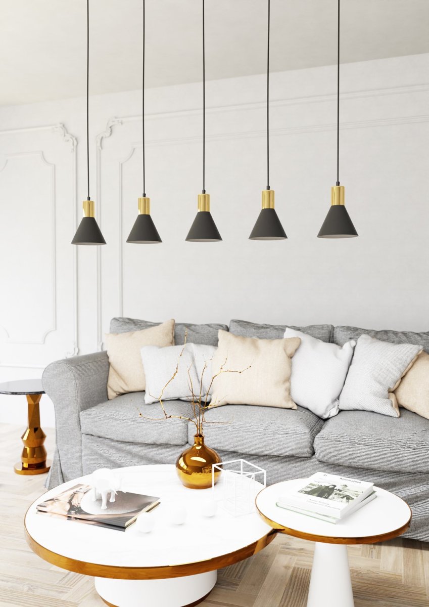 Rosa 116cm Zwart hanglamp Van Emibig Lighting - Perfect voor woonkamers, eetkamers of keukens - Roze cre&euml;ert een unieke sfeer in de kamer door de ruwheid van metaal te combineren met de subtiele elegantie van een gouden accent.