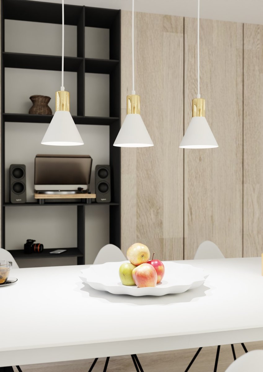 Rosa 60cm Wit hanglamp Van Emibig Lighting - Perfect voor woonkamers, eetkamers of keukens - Roze cre&euml;ert een unieke sfeer in de kamer door de ruwheid van metaal te combineren met de subtiele elegantie van een gouden accent.