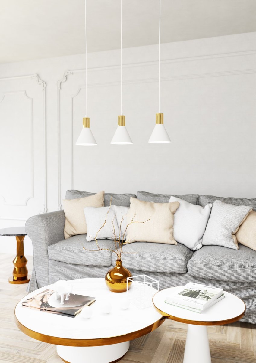 Rosa 60cm Wit hanglamp Van Emibig Lighting - Perfect voor woonkamers, eetkamers of keukens - Roze cre&euml;ert een unieke sfeer in de kamer door de ruwheid van metaal te combineren met de subtiele elegantie van een gouden accent.