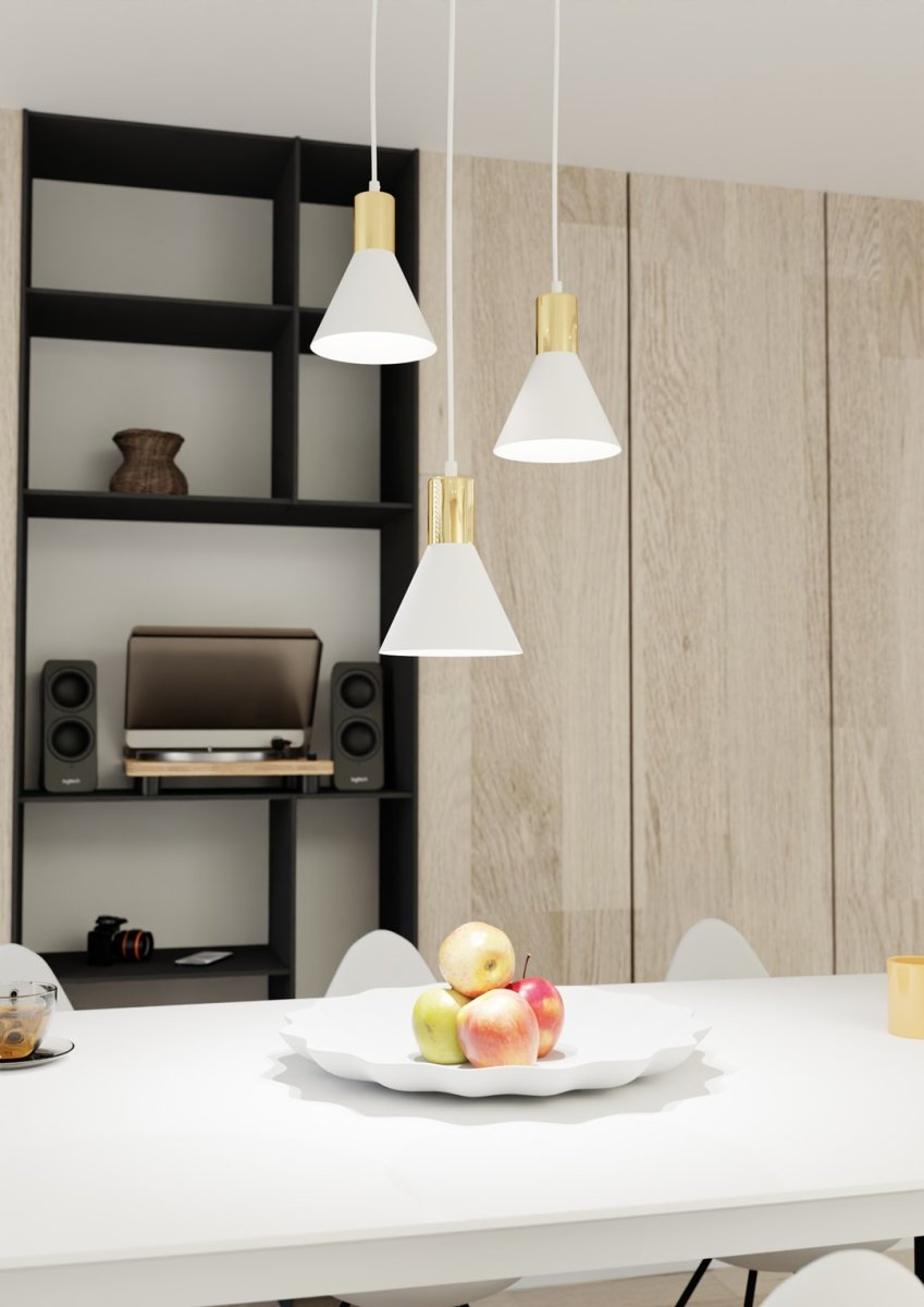 Rosa Ø30 Wit hanglamp Van Emibig Lighting - Perfect voor woonkamers, eetkamers of keukens - Roze cre&euml;ert een unieke sfeer in de kamer door de ruwheid van metaal te combineren met de subtiele elegantie van een gouden accent.