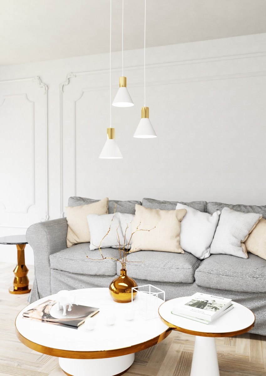 Rosa Ø30 Wit hanglamp Van Emibig Lighting - Perfect voor woonkamers, eetkamers of keukens - Roze cre&euml;ert een unieke sfeer in de kamer door de ruwheid van metaal te combineren met de subtiele elegantie van een gouden accent.