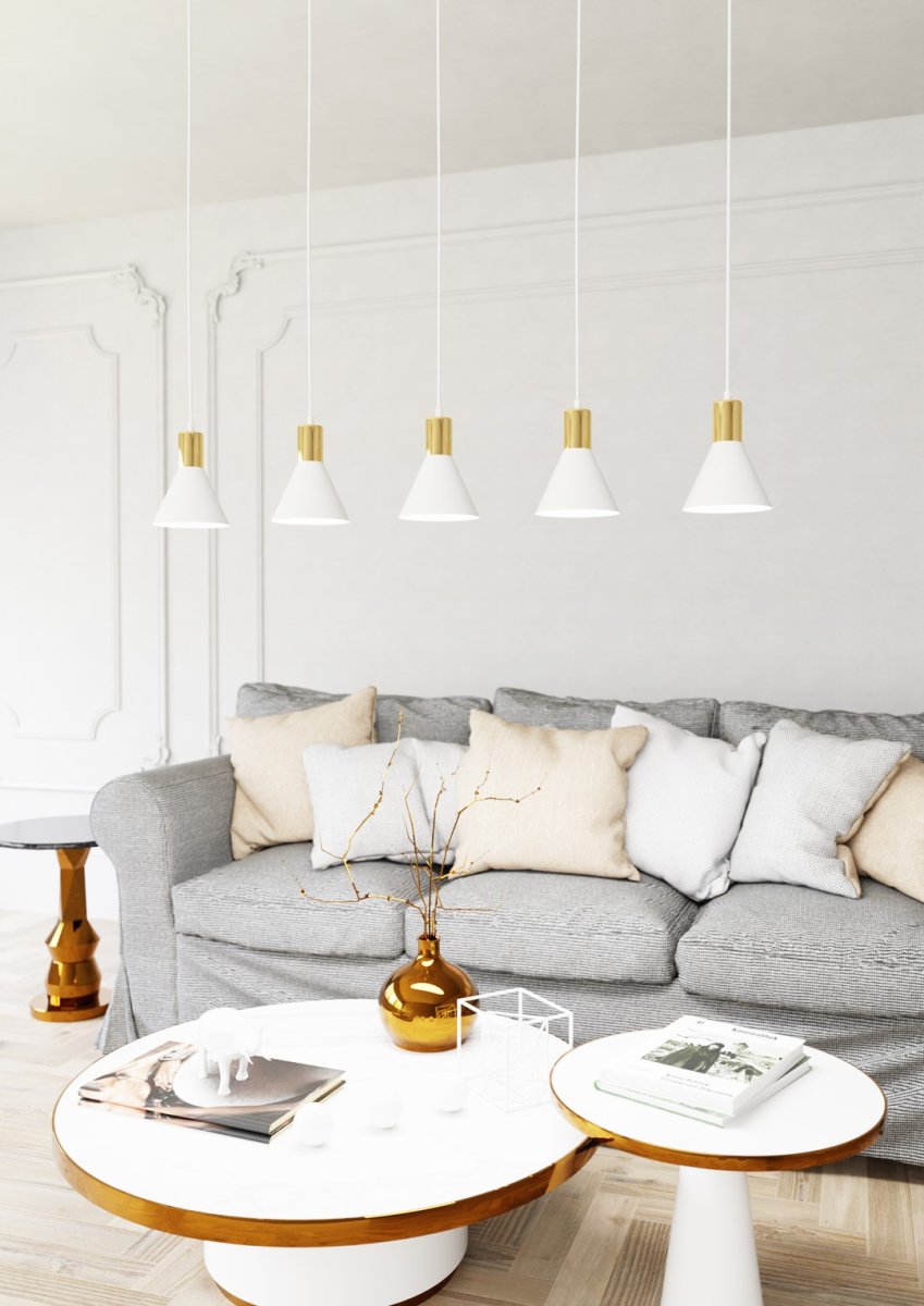 Rosa 116cm Wit hanglamp Van Emibig Lighting - Perfect voor woonkamers, eetkamers of keukens - Roze cre&euml;ert een unieke sfeer in de kamer door de ruwheid van metaal te combineren met de subtiele elegantie van een gouden accent.