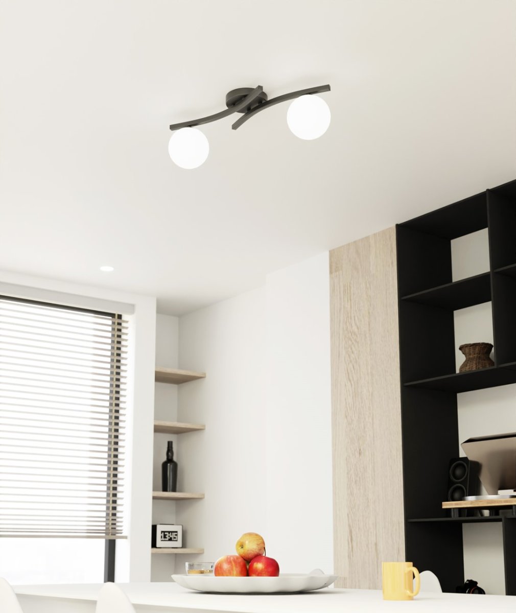 Opus 60cm Wit plafondlamp Van Emibig Lighting - De eenvoudige vorm en de opaal glazen koepels geven de kamer een zachtheid en lichtheid, terwijl de lamp een aangenaam, diffuus licht verspreidt.