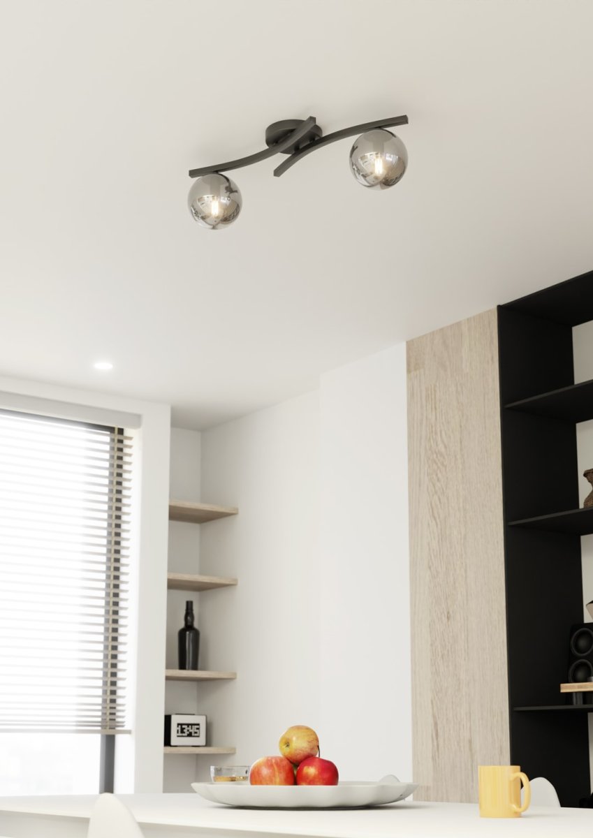 Opus 60cm Rookkleurig plafondlamp Van Emibig Lighting - De eenvoudige vorm en de koepels van gerookt glas geven de kamer een zachtheid en lichtheid, terwijl de lamp een aangenaam, diffuus licht verspreidt.
