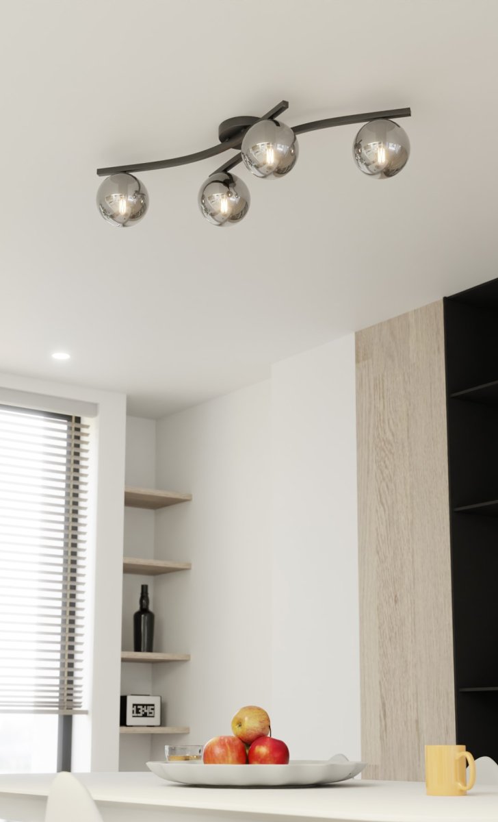 Opus 84cm Rookkleurig plafondlamp Van Emibig Lighting - De eenvoudige vorm en de koepels van gerookt glas geven de kamer een zachtheid en lichtheid, terwijl de lamp een aangenaam, diffuus licht verspreidt.