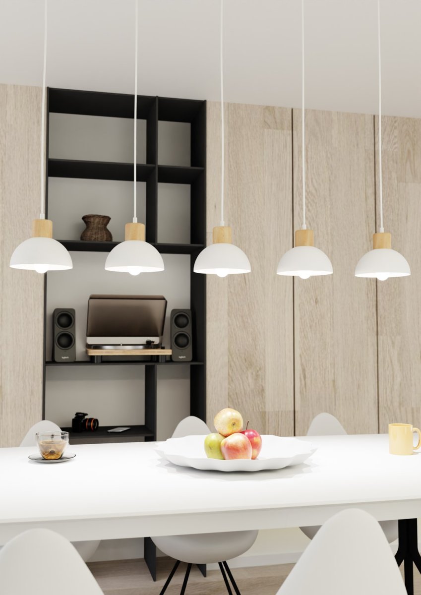 Seco 116cm Wit hanglamp Van Emibig Lighting - De Seco plafondlamp legt de essentie van de Scandinavische stijl vast - waar eenvoudige vormen en natuurlijke elementen samenkomen.