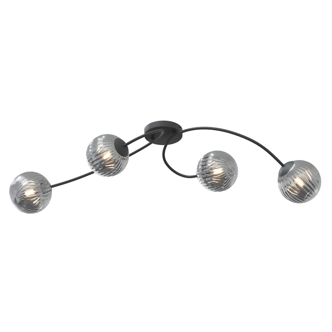 Vibra 110cm Rookkleurig plafondlamp Van Emibig Lighting - De lampenkappen van gerookt glas verspreiden een zacht en diffuus licht, wat de kamer een lichte en moderne uitstraling geeft.