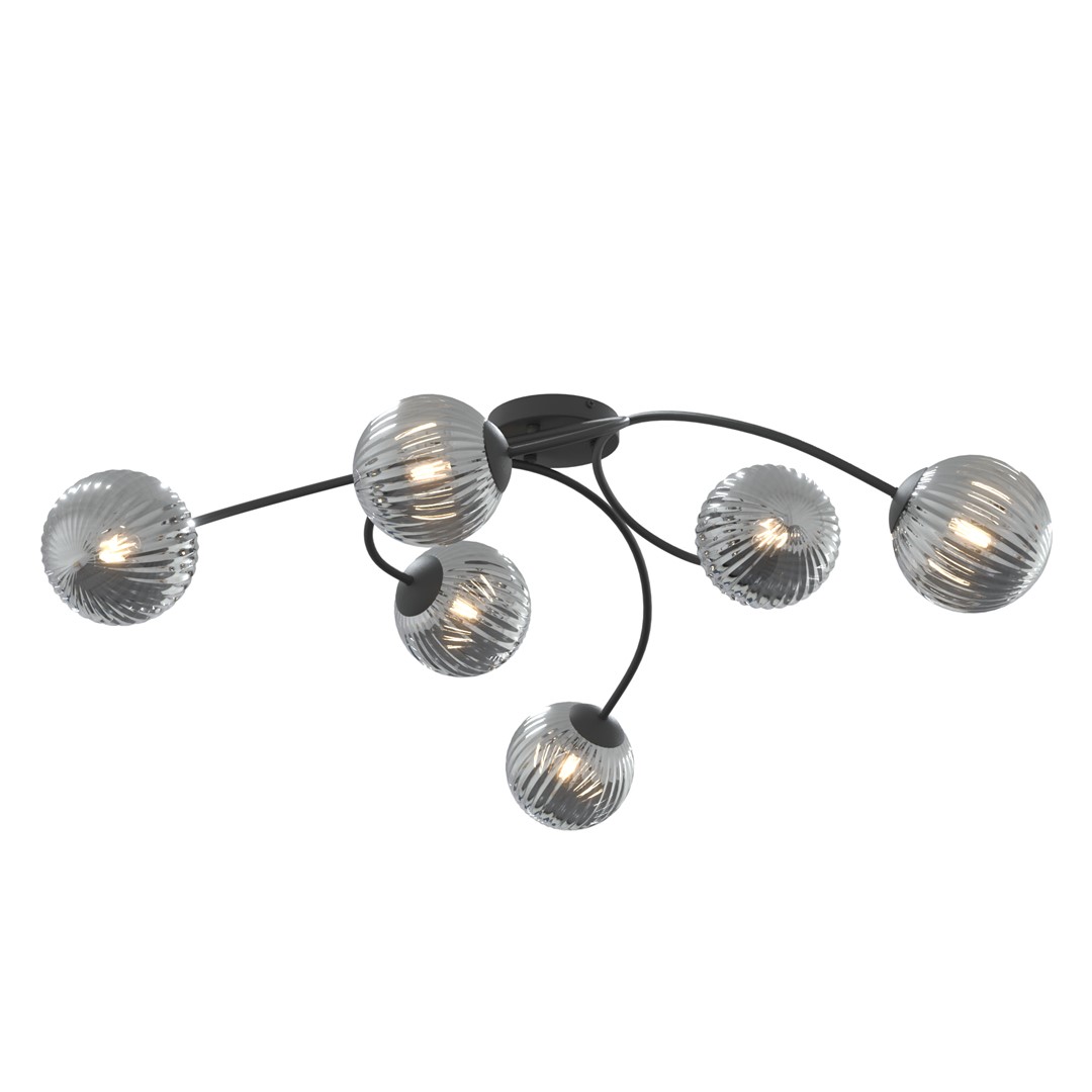 Vibra 97cm Rookkleurig plafondlamp Van Emibig Lighting - De lampenkappen van gerookt glas verspreiden een zacht en diffuus licht, wat de kamer een lichte en moderne uitstraling geeft.