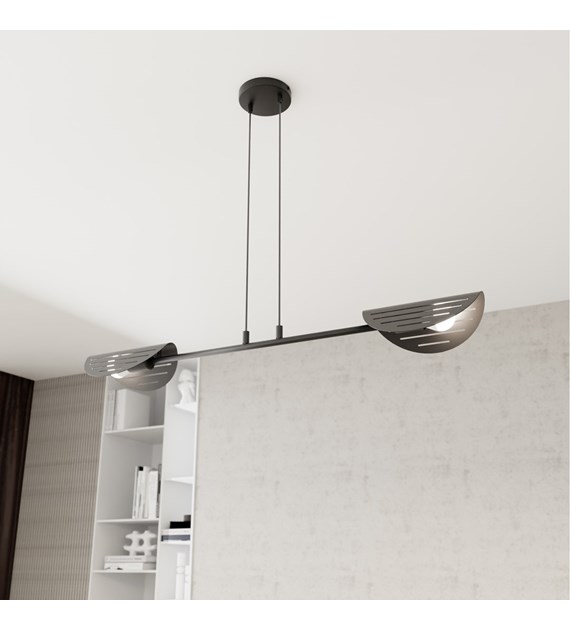 Saber 104cm Zwart hanglamp Van Emibig Lighting - Perfect voor woonkamers, eetkamers en kantooromgevingen - Saber verspreidt een zacht licht dat een bijzondere sfeer cre&euml;ert en de stijl van de kamer benadrukt.