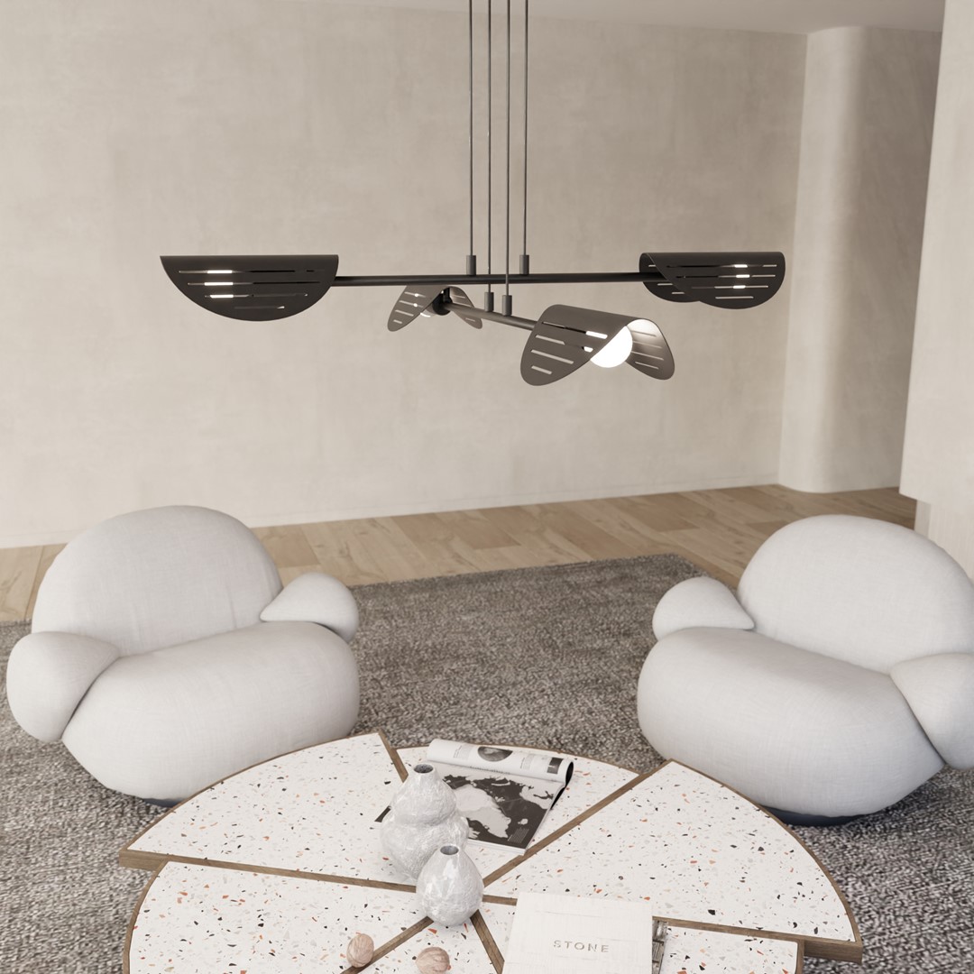 Saber 104cm Zwart hanglamp Van Emibig Lighting - Perfect voor woonkamers, eetkamers en kantooromgevingen - Saber verspreidt een zacht licht dat een bijzondere sfeer cre&euml;ert en de stijl van de kamer benadrukt.
