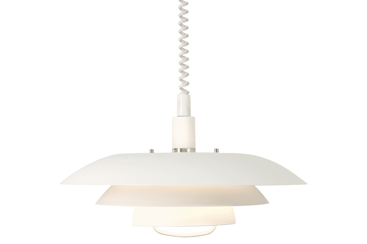 Epsilon Ø45 Wit hanglamp Van Aneta Lighting - De klassieke Epsilon plafondlamp met liftfunctie kan eenvoudig worden neergelaten of opgetild door de hendel naar beneden te trekken of omhoog te duwen.