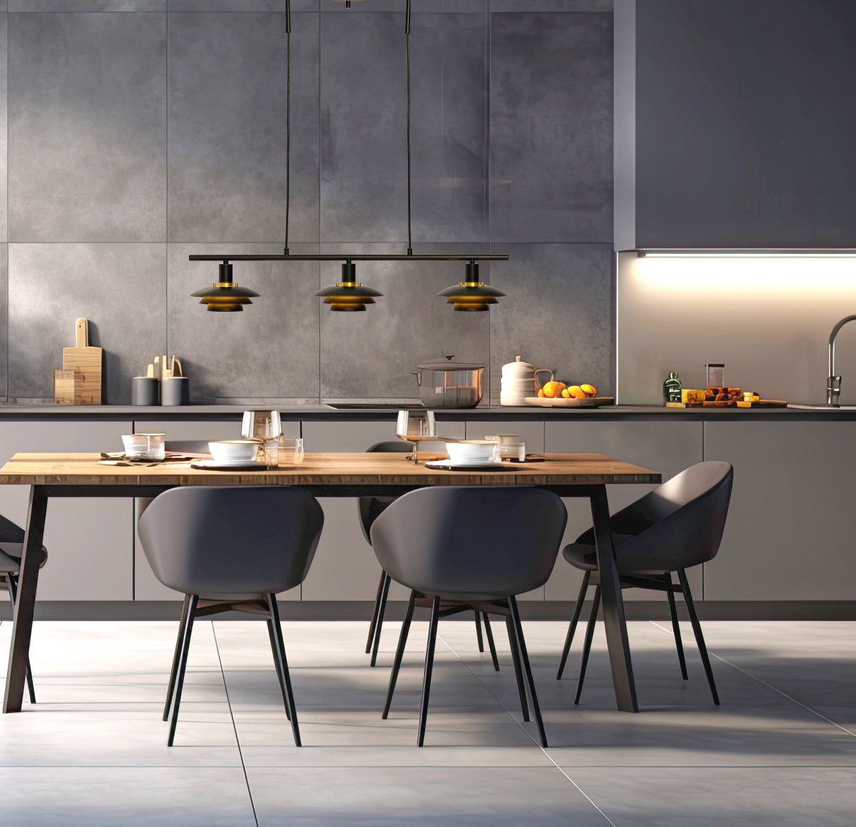 Epsilon 86cm Zwart hanglamp Van Aneta Lighting - EPSILON is de klassieke plafondlamp die met zijn drie kleinere kappen een modernere stijl heeft gekregen.