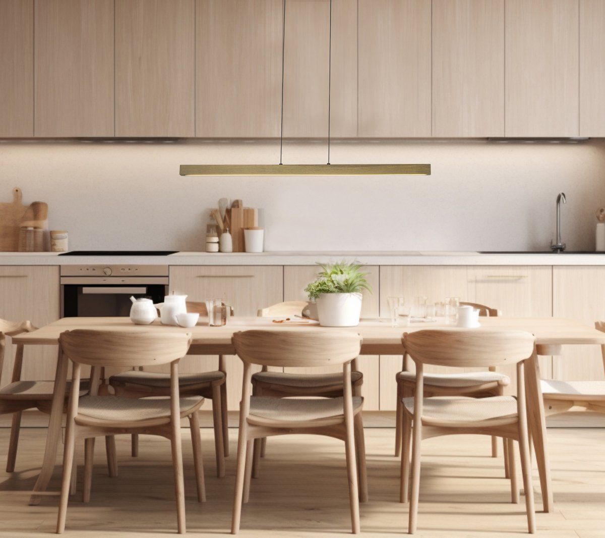 Linea 100cm Natuur hanglamp Van Aneta Lighting - De moderne Linea plafondlamp in wit gewaxt hout&auml; wordt een stijlvol en praktisch detail in uw huis.