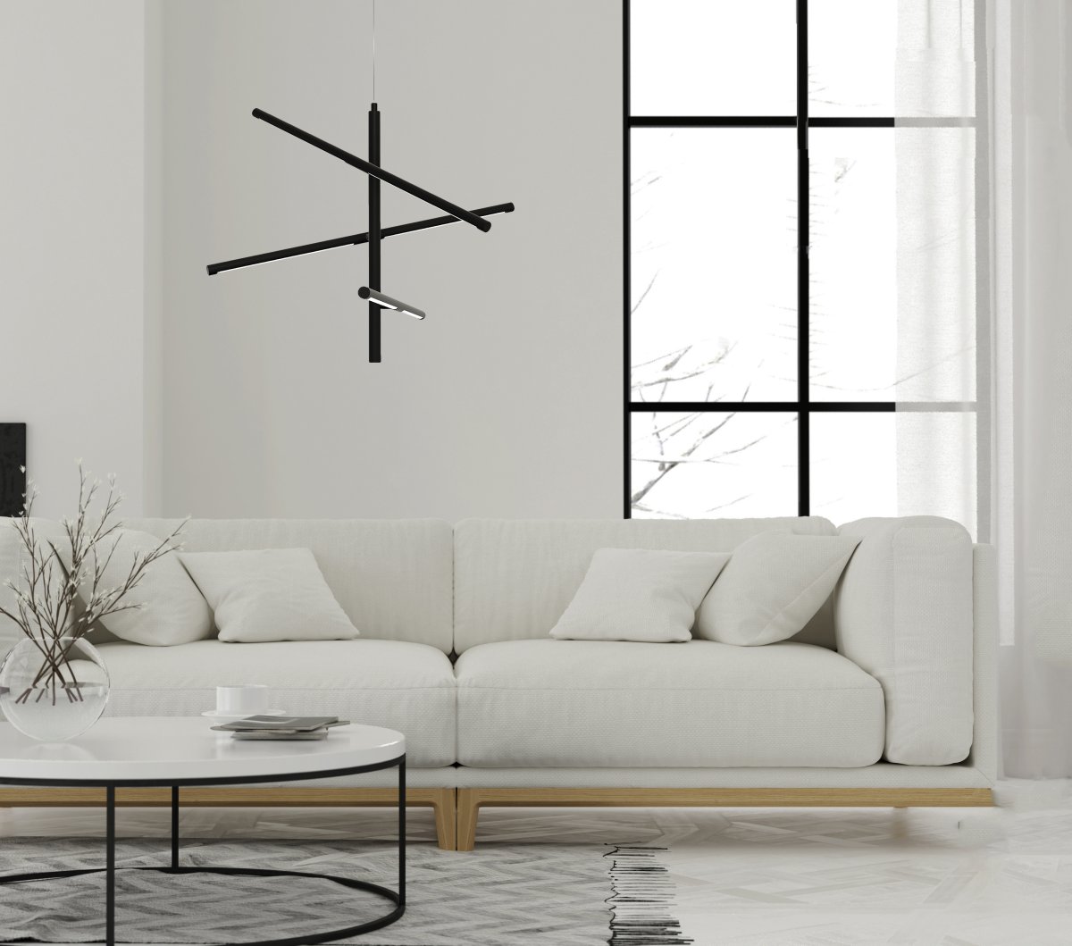 Stecco Ø60 Zwart hanglamp Van Aneta Lighting - De armen zijn in verschillende richtingen te kantelen, waardoor er een mooie lichtspreiding ontstaat.