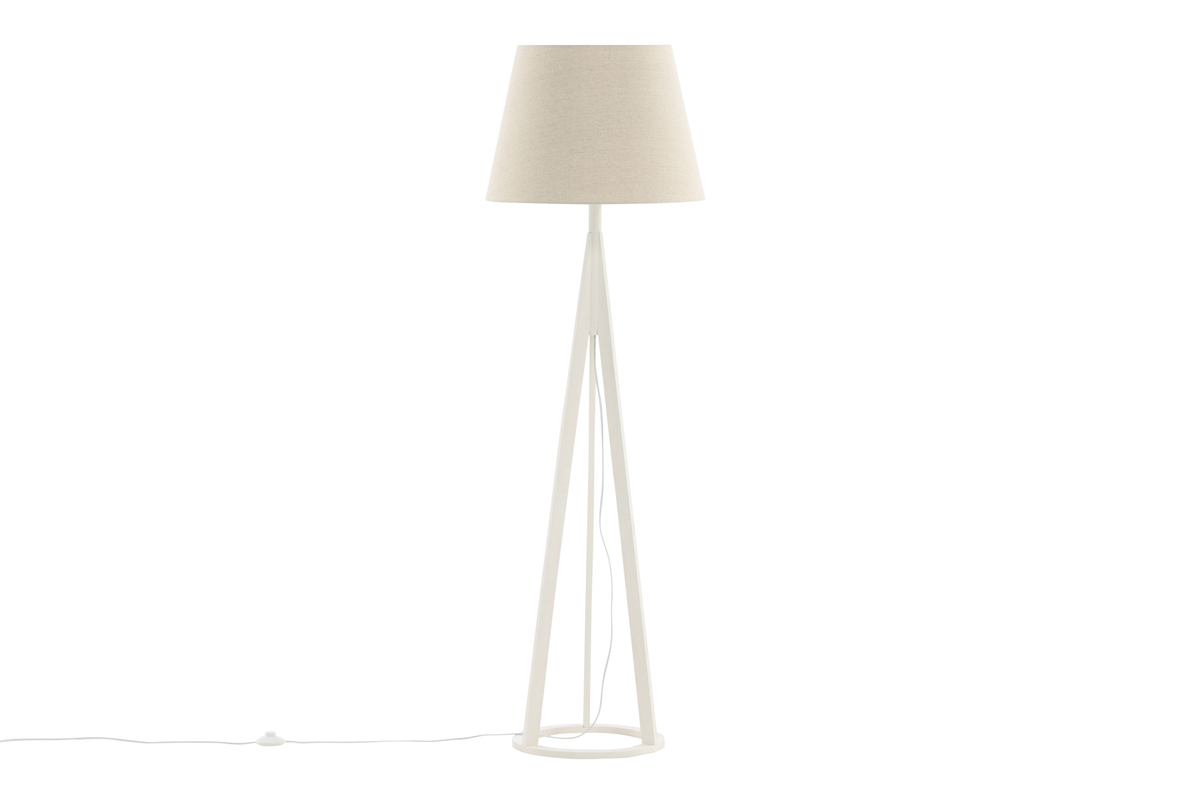 Kona Wit vloerlamp Van Venture Design - Kona is een stijlvolle houten vloerlamp met witte poten en een beige linnen kap.