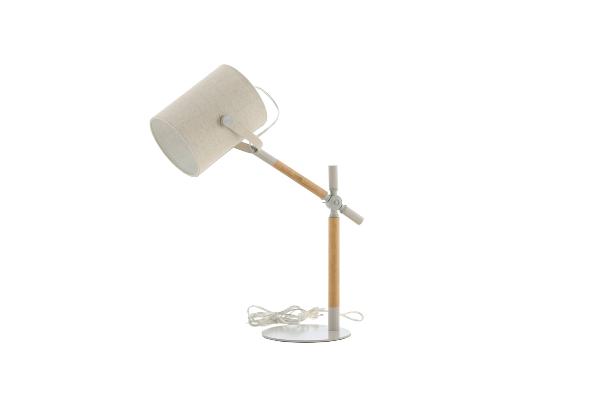 Dennis 66cm Beige/hout bureaulamp Van Venture Design - De linnen lampenkap geeft de kamer een aangenaam licht en de combinatie van de beige en houten details maakt de lamp zowel stijlvol als tijdloos.