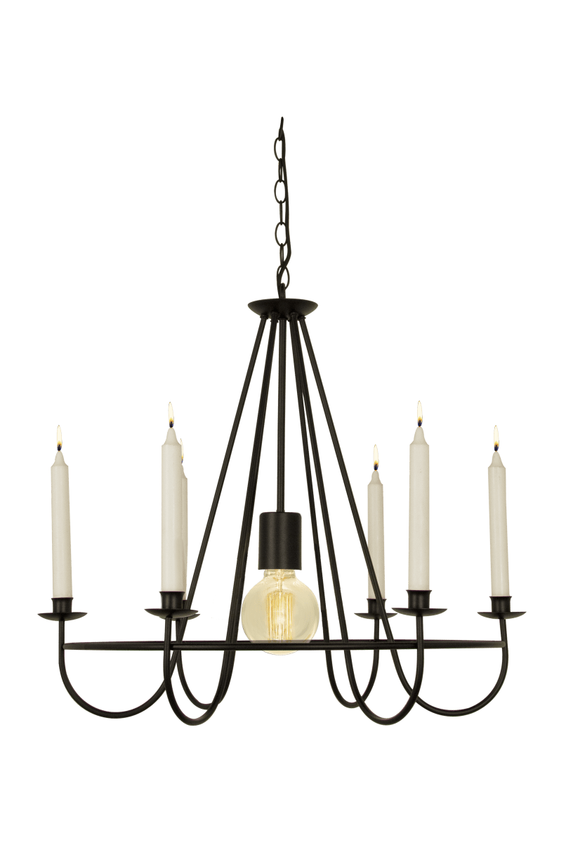 Kronoberg Ø60 Zwart hanglamp Van Aneta Lighting - KRONOBERG huiselijke plafondkroonluchter in zwart gelakt metaal met 6 houders voor kroonluchters.