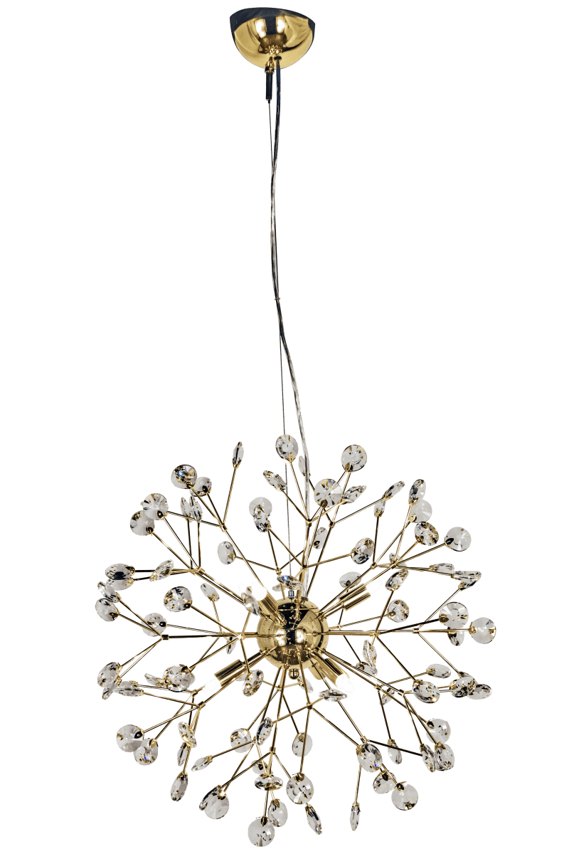 Viva Ø55 Messing hanglamp Van Aneta Lighting - De lamp is geschikt voor 6 x 25W G9 en verspreidt een spectaculair licht door de kristallen wanneer de lamp aan staat, lichtbronnen zijn niet inbegrepen.