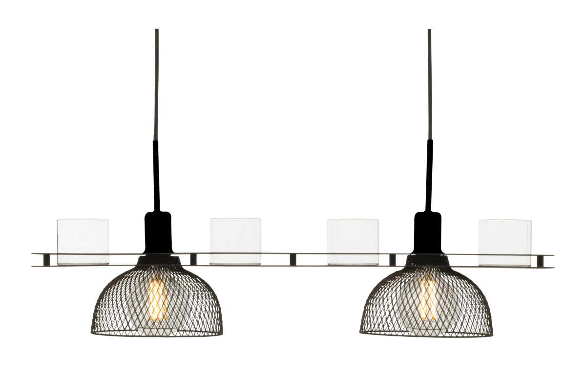 Timjan 78cm Zwart hanglamp Van Aneta Lighting - TIMJAN een rechte plafondlamp met twee; Metalen gaasschermen.