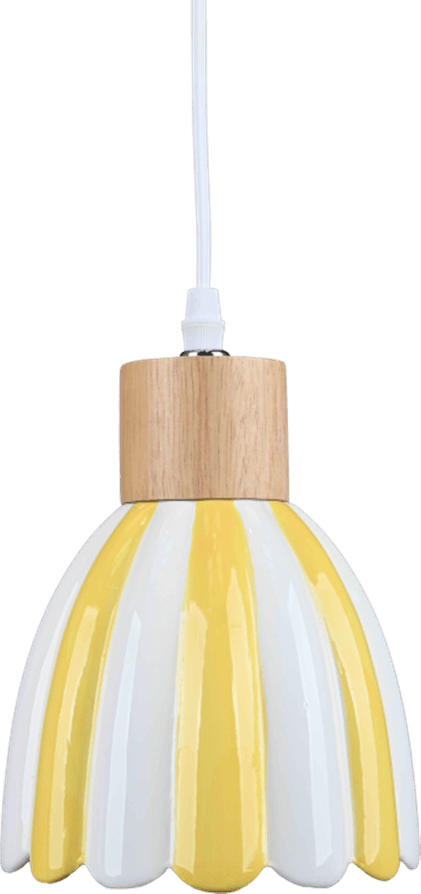 Poppy Ø15 Geel/wit raamlamp Van Pixie Design - Poppy is een charmante vensterlamp van keramiek met een zacht afgeronde vorm en decoratieve houten details die een natuurlijke uitstraling geven.