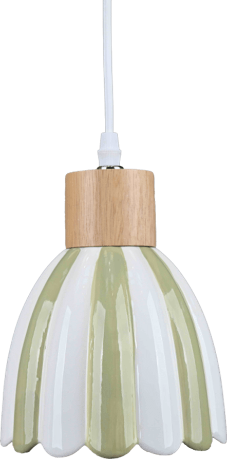 Poppy Ø15 Groen/wit raamlamp Van Pixie Design - Poppy is een charmante keramische raamlamp met een zacht afgeronde vorm en decoratieve houten details die een natuurlijke uitstraling geven.