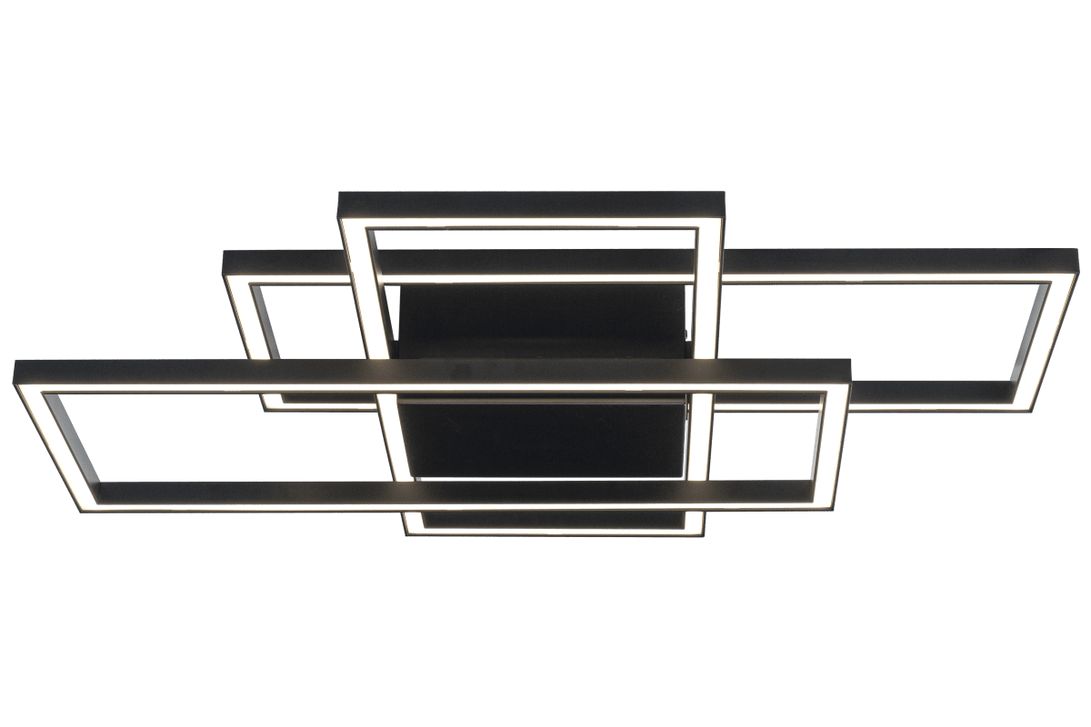 New York 65cm Zwart plafondlamp Van Aneta Lighting - New York plafondlamp van zwart gelakt metaal met 3 overlappende rechthoeken die een decoratieve geometrische uitstraling geven.