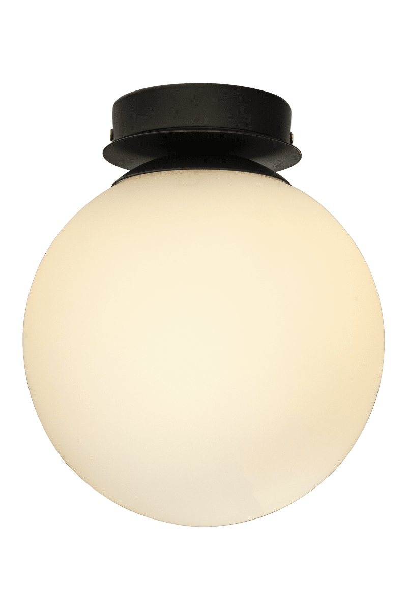 Lido Ø20 Zwart badkamerlamp Van Aneta Lighting - Het matzwarte metalen frame is gecombineerd met een ronde kap van opaalglas die een zacht en aangenaam licht verspreidt.