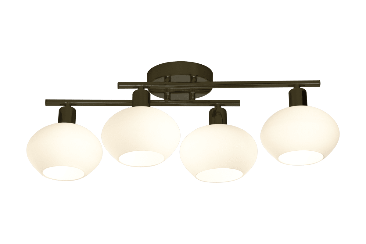 Elba 60cm Zwart badkamerlamp Van Aneta Lighting - Deze plafondlamp is gemaakt van zwart gelakt metaal en heeft een elegant design met vier opaalwitte glazen kappen die een zacht en aangenaam licht creëren.