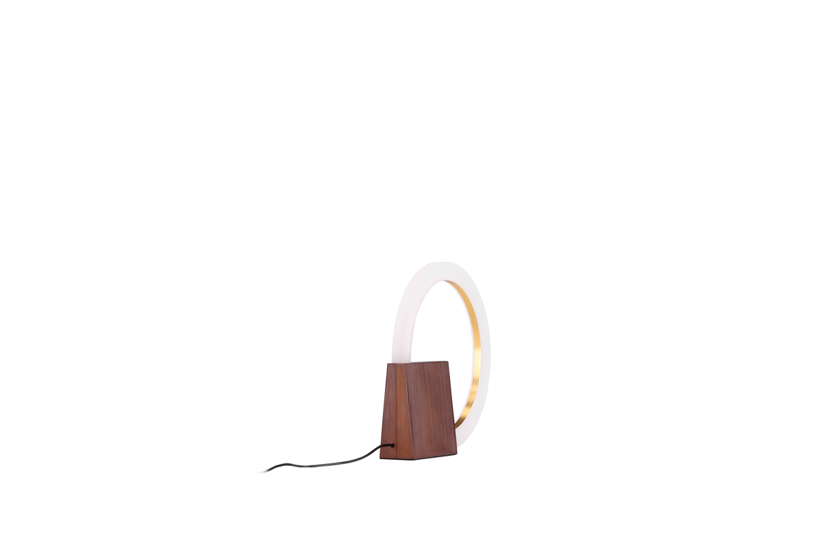 Brive 30cm Okkernoot tafellamp Van Venture Design - De Brive tafellamp heeft een voet van trendy walnootkleurig hout en een wit rond frame van acryl.