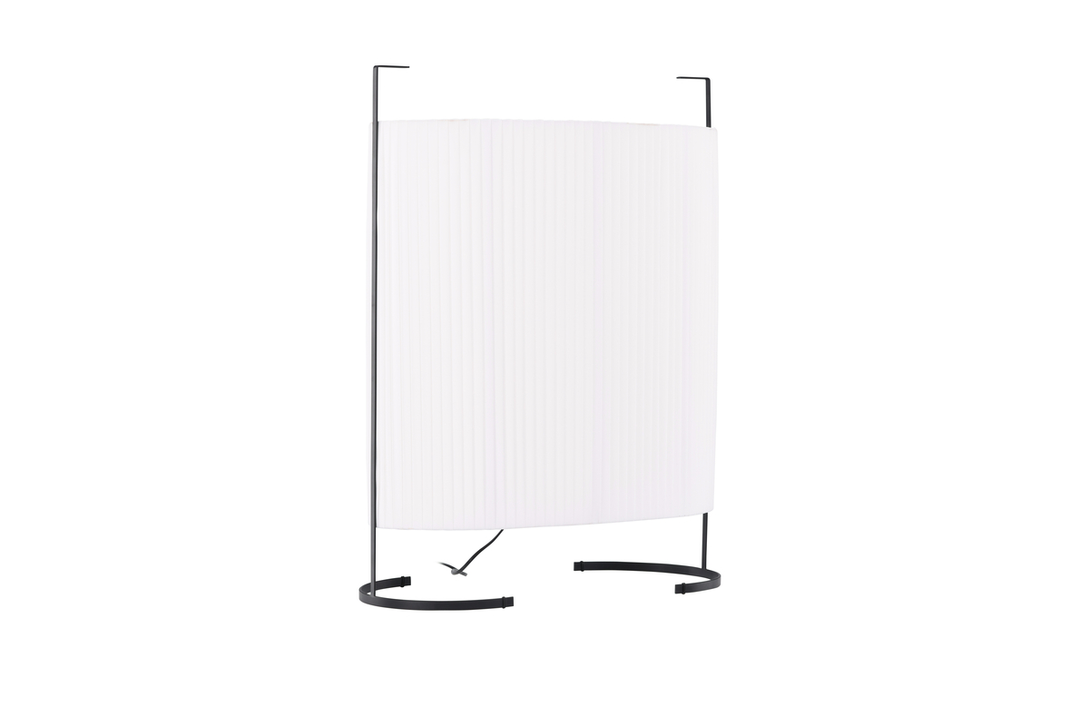 Rennes Gebroken wit vloerlamp Van Venture Design - De lamp heeft een strakke voet van zwart ijzer met voetjes in de vorm van een halve maan.