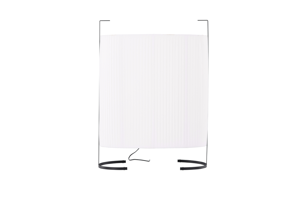 Rennes Gebroken wit vloerlamp Van Venture Design - De lamp heeft een strakke voet van zwart ijzer met voetjes in de vorm van een halve maan.