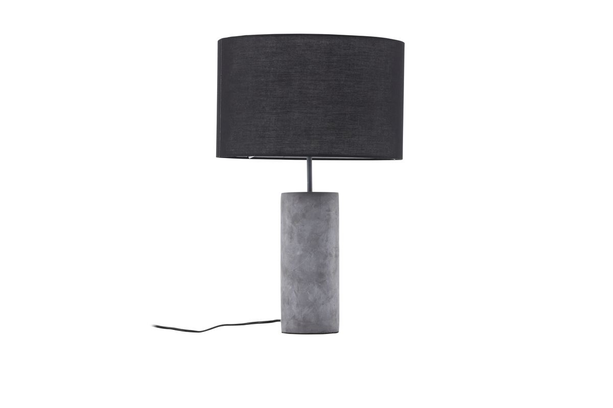 Nancy 63cm Grijs tafellamp Van Venture Design - De lamp heeft een modern design met een voet van grijs beton en een lampenkap van zwarte linnen stof.