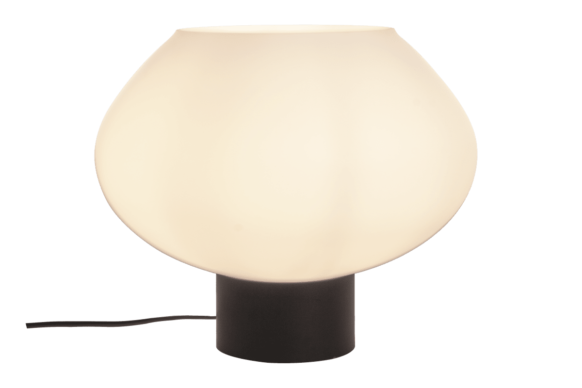 Bell 30cm Zwart tafellamp Van Aneta Lighting - Bell tafellamp in zwart gelakt metaal en opaalwitte glazen kap.