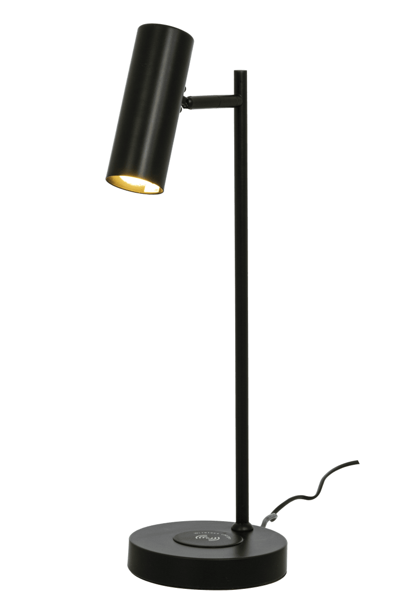 Tabela 52cm Zwart bureaulamp Van Aneta Lighting - Met een draadloos oplaadstation op de lampvoet en een USB-aansluiting kunt u uw apparaten probleemloos opladen.