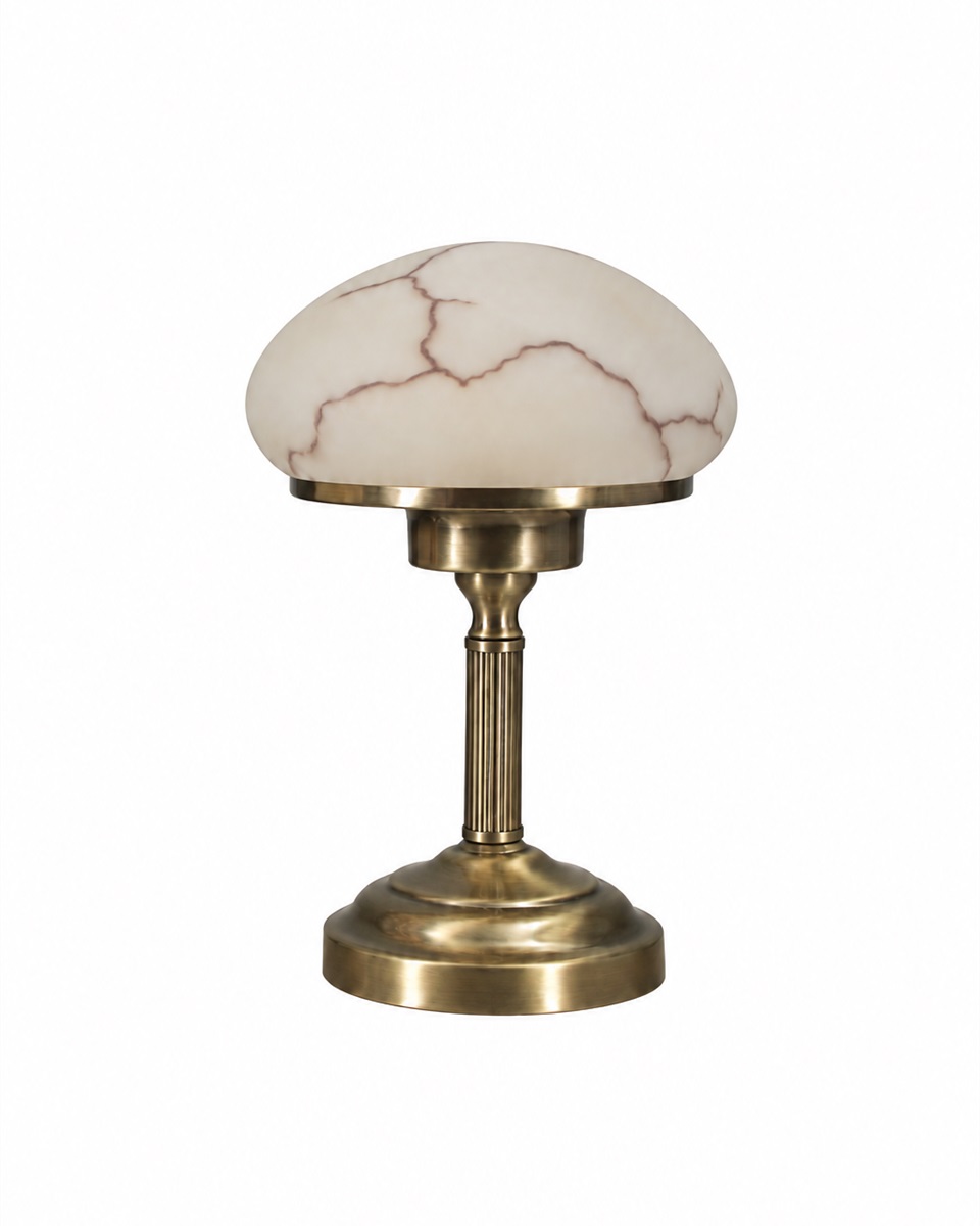 August 28cm Antiek messing tafellamp Van Aneta Lighting - Met zijn klassieke ontwerp in antiek metaal en een prachtige albast-achtige kap verspreidt hij een warm en aangenaam licht dat in elke kamer een uitnodigende sfeer cre&euml;ert.